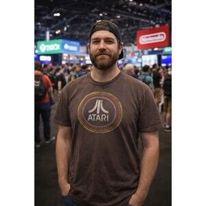 ATARI Distressed Print Circle Logo T-SHIRT Unisex XL Retro Video Game Arcade Tee